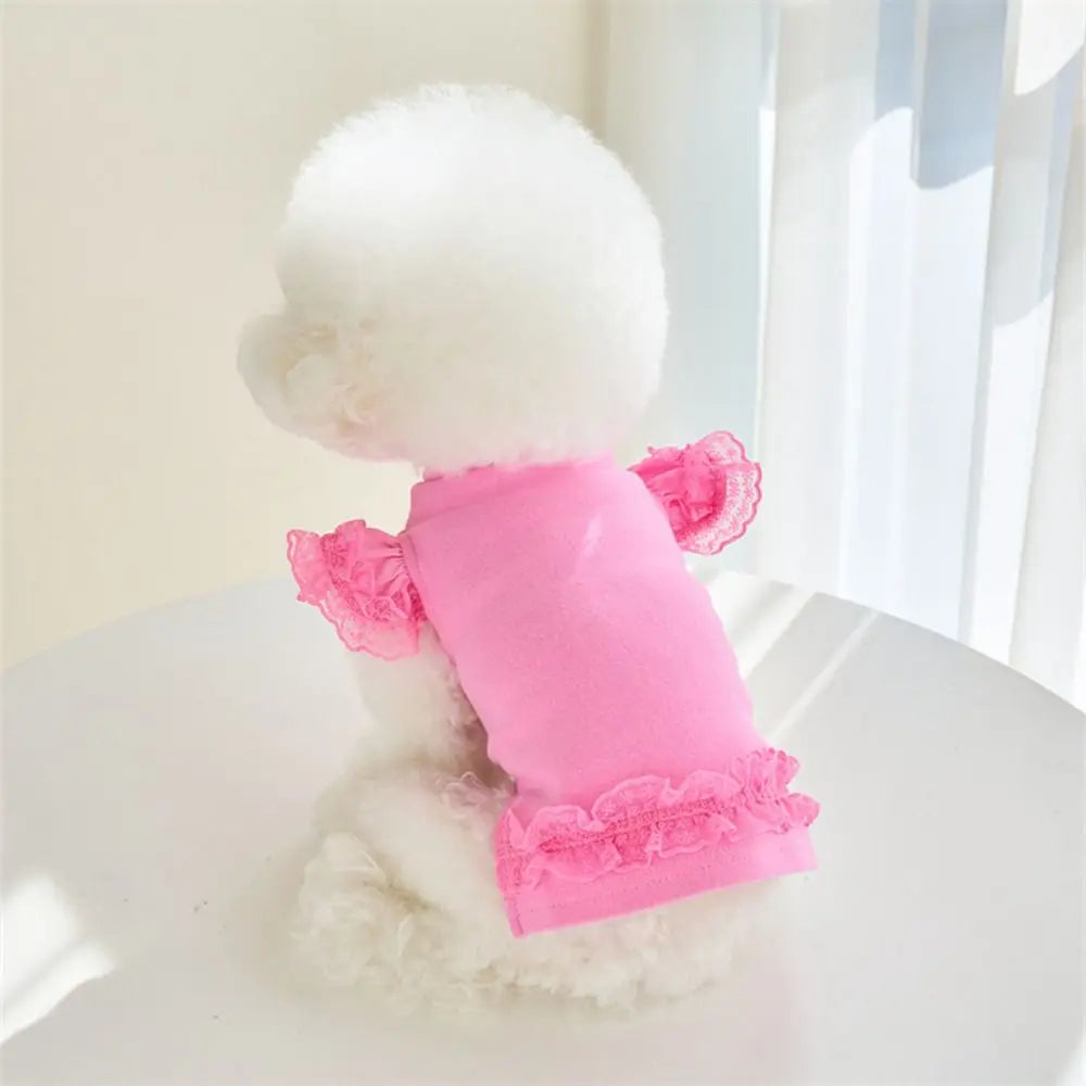 Pet Supplies Lace Pet Summer Vest Soft Flying Sleeve Cat Base Skirt Breathable Dog Clothes Puppy