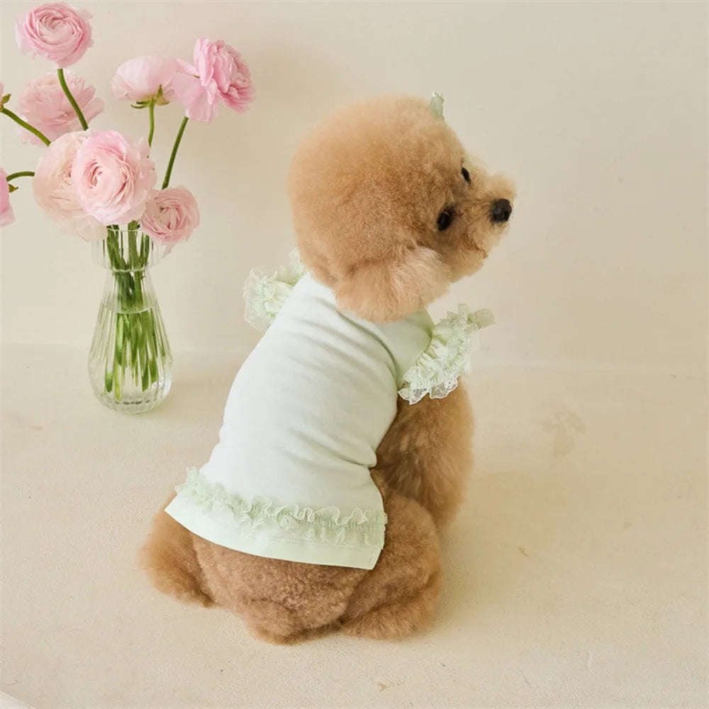 Pet Supplies Lace Pet Summer Vest Soft Flying Sleeve Cat Base Skirt Breathable Dog Clothes Puppy