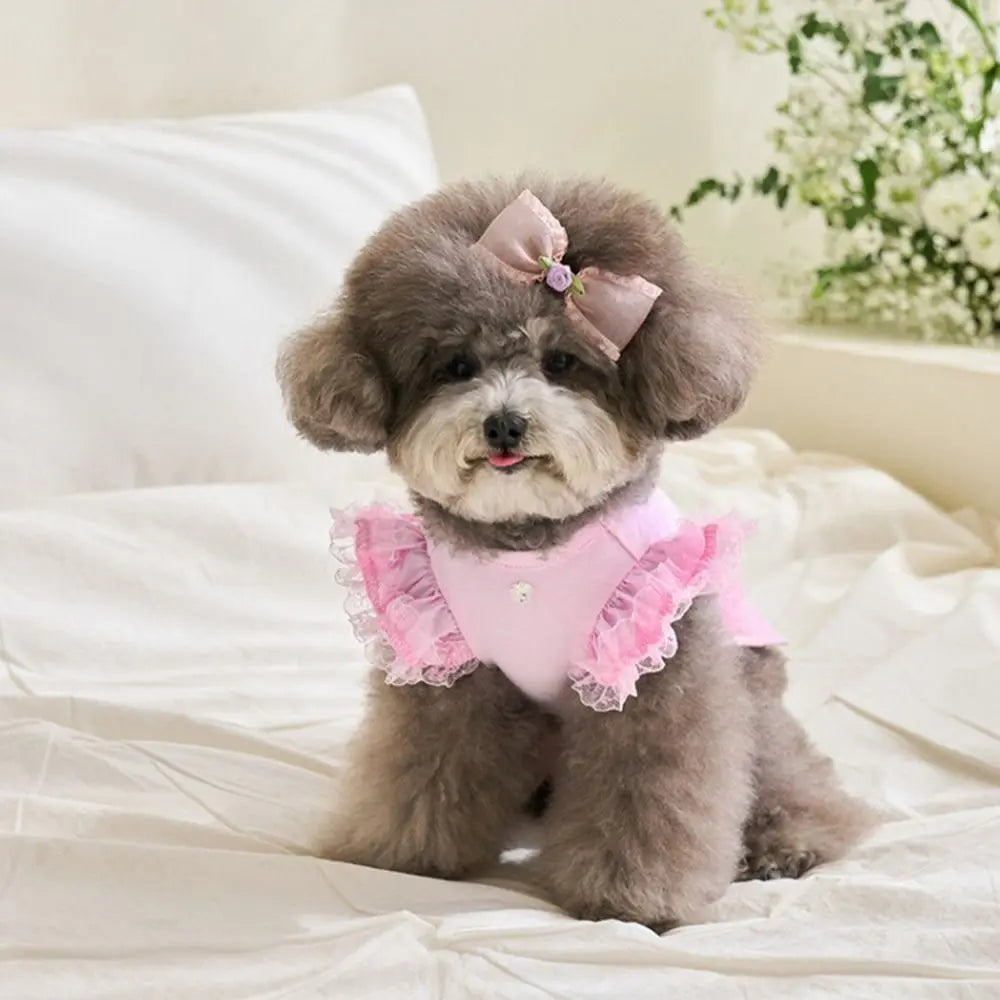 Pet Supplies Lace Pet Summer Vest Soft Flying Sleeve Cat Base Skirt Breathable Dog Clothes Puppy
